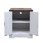 Farmhouse End Table with Charging Station, Rustic Wood Nightstand with Adjustable Shelf, 19.6"W Versatile Walnut Sofa Side Table with Barn Doors and Retro Hinges for Bedroom, Living Room (White-kk025) - color: White-kk025