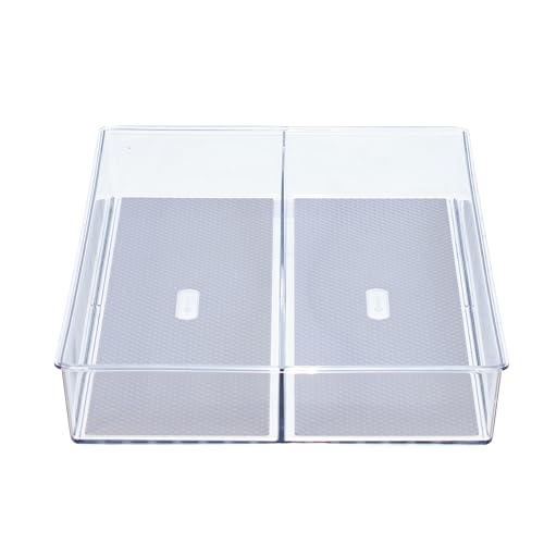 Glad Drawer Organizer Bin, 15x9 - Divided Clear Plastic Storage Tray for Junk Drawers, Kitchen Utensils, Bathroom Vanity, and Organizing Pantry - BPA Free, Food Safe, Non Slip - size: 15x9 (2-Compartment)