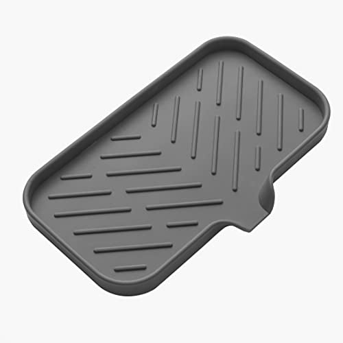 MicoYang Silicone Bathroom Soap Dishes with Drain Spout-Bathroom and Kitchen Sink Organizer,Sponge Holder,Dish Soap Tray,Perfect for Dispenser,Scrubber,Bottle,Cup on Sink or Counter-Grey 9.6"×5.3" - color: Grey, size: M(9.6"×5.3")