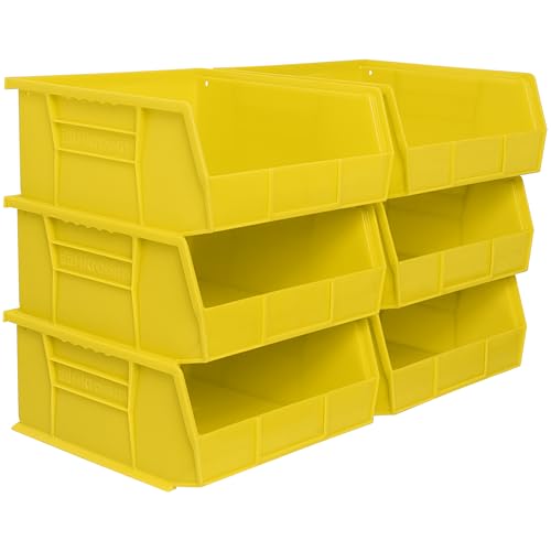 Akro-Mils 30235 AkroBins Plastic Storage Bins, Space-Saving Stackable Bins for Garage, Pantry, Craft Organization, 11" x 11" x 5", Yellow, 6-Pack - color: Yellow