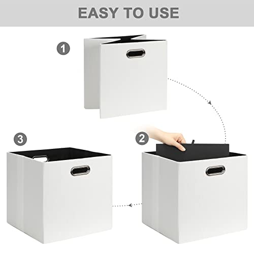 Posprica Fabric Storage Cubes, 13x13 Collapsible Storage Bins with Dual Handles, Foldable Storage Boxes Basket for Closet Shelf Cabinet Bookcase Organization, Set of 4, White - color: White, size: 13×13×13/4pcs