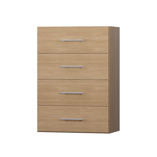 ROOMTEC 25.5" 4 Drawer Short Tower Closet Unit, Modular Closet System with Drawers and Shelf, Wardrobe Organizer for Bedroom or Walk-in Closet, Wall Mounted, Customizable Clothes Storage Unit, Wood - color: Wood, size: 25.5" Wide, style: 4 Drawer Short To