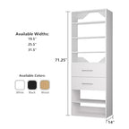 ROOMTEC Modular Closet System, 31.5" 2 Drawer Shelf Closet Tower Wall-Mounted Closet Organizer, Wooden Tower for Walk-In Closets, Wardrobe Storage Kit, White - size: 31.5" Wide, style: Model 11