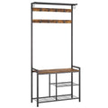 YATINEY Coat Rack Shoe Bench, 4-in-1 Hall Tree with Storage Shelves and Hanging Rod, Entryway Storage Organizer with 8 Movable Hooks, for Entryway, Hallway, Corridor, Rustic Brown and Black MT12BR