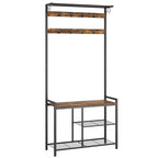 YATINEY Coat Rack Shoe Bench, 4-in-1 Hall Tree with Storage Shelves and Hanging Rod, Entryway Storage Organizer with 8 Movable Hooks, for Entryway, Hallway, Corridor, Rustic Brown and Black MT12BR