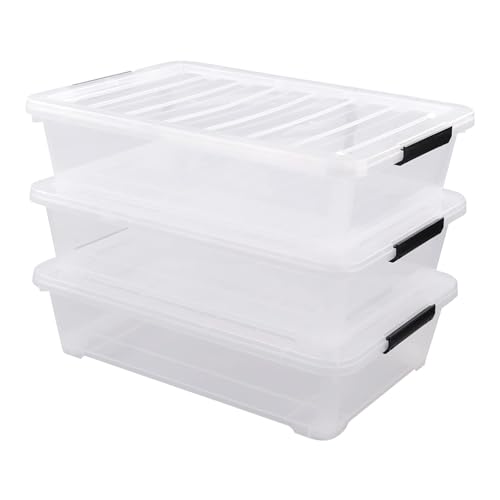40 Quart Clear Plastic Underbed Storage Container, Wheeled Latching Storage Box for Shoes, Bags, Clothes, Set of 3 - size: 40 Quart