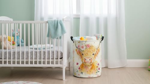 19.7" Laundry Basket,Dirty Clothes Hamper,Waterproof Storage Bin,Room Decor,Gift Baskets,Nursery Hamper(Yellow Calf) - color: Yellow Calf