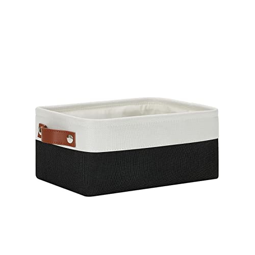 DULLEMELO Small Storage Bin, Collapsible Rectangular Fabric Basket for Organizing, Shelves, Closets, Nursery, Home, Office, Empty Gift Basket (White&Black) - color: White&Black, size: Small-11.8"x7.9"x5.1"