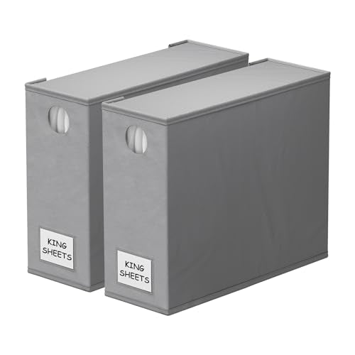 SpaceAid 2 Pack Bed Sheet Organizers and Storage, Foldable Sheet Organizer for Linen Closet, Sheets Set Folder Keeper with Window XL (Queen & King Size) Organizing Bedding Container, Gray - color: Gray, size: 2 Pack