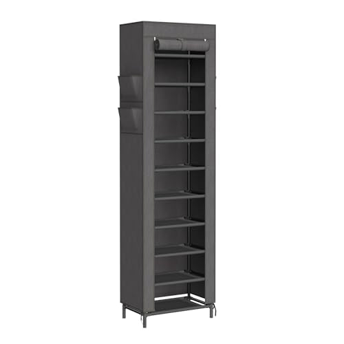 Simple Trending Narrow Shoe Rack with Cover, 10 Tier Shoe Organizer Storage, Tall Free Standing Shoe Cabinet Holds 20 Pairs for Closet, Black - size: 10 Tiers Narrow with Cover, Black
