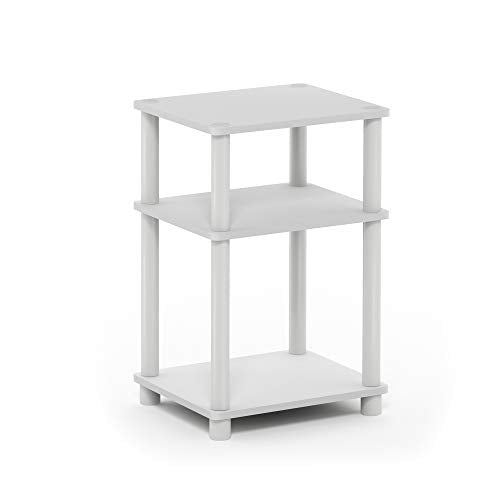 Furinno JUST Side Table, 3-Tier End Table, Open Shelves Night Stand, Bedside Table, Toolless Assembly, for Living Room, Bedroom, Bathroom, White(Espresso) | with Plastic Poles, 1-Pack - color: White/Espresso, size: 3-Tier, Round Pole, style: 1-Pack