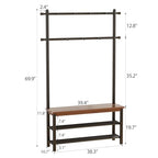 Coat Rack with Shoe Storage, Wood and Metal Frame, Entryway Hall Tree with Bench, Featuring 11 Hooks and 2-Tier Storage Shelves, 3-in-1, Entry Bench with Coat Rack (39.4" Walnut) - size: 100