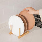 HBlife 2pcs Bamboo Dish Plate Bowl Cup Book Pot Lid Cutting Board Drying Rack Stand Drainer Storage Holder Organizer Kitchen Cabinet（Keep Dry） - color: Bamboo 3 Slots 2pcs