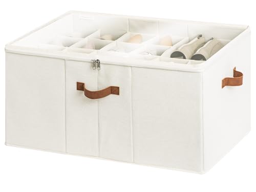StorageWorks Shoe Organizer for Closet, Fits up to 24 Pairs, Shoe Cubby Storage Containers with Adjustable Dividers and Clear Cover, Beige - color: Beige, size: Large