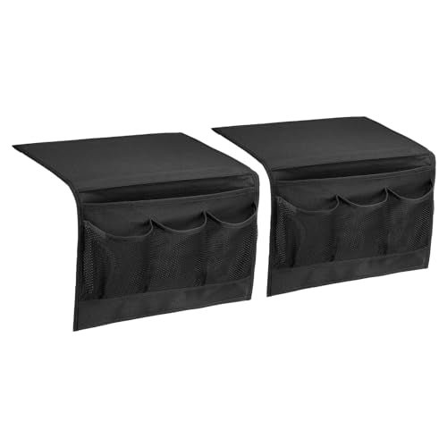 PATIKIL 2pcs Bedside Caddy, Bed Caddy Bedside Organizer Bed Hanging Caddy 4 Pockets Bed Pockets Bedside Storage Hanging Storage Bag for Remote Control Bedroom Phones Glasses, Black - color: Black