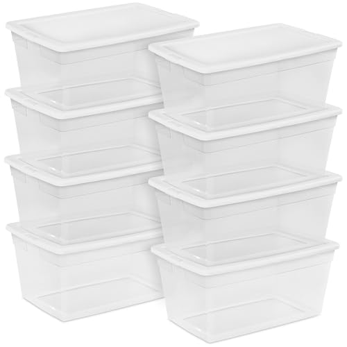 Sterilite 8-Pack 90 Quart Storage Box, Stackable Clear Plastic Bins with Snap-On Lids - Heavy-Duty Organizing Containers for Closet, Bathroom, and Office - size: 90 Quart, style: 8