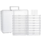 ALINK Photo Storage Box with Handle, 4" x 6" Photo Case Craft Keeper Organizer Container with 16 Inner Case and Label for Pictures, Arts, Crafts, Sewing, Stickers, Office Supplies - Clear - color: Clear