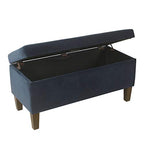 HomePop Large Upholstered Rectangular Storage Ottoman Bench with Hinged Lid, Navy - color: Navy