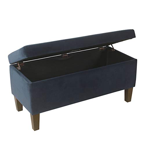 HomePop Large Upholstered Rectangular Storage Ottoman Bench with Hinged Lid, Navy - color: Navy