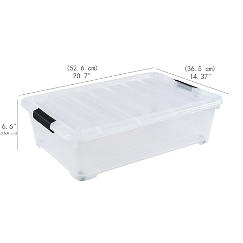 3-Pack 20 Quart Plastic Wheeled Latching Storage Boxes, Stackable Underbed Organizer Bins with Lid, Clear - size: 20 Quart