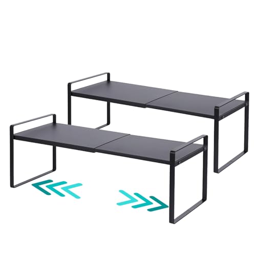 2-Pack Expandable Shelf Organizer for Kitchen Countertop, kitchen organizers and storage，under sink expandable shelf organizer (black, 8.2’’D * 12.2-21.6’’W * 7.7’’H) - color: Black, size: 8.2''D * 12.2-21.6''W * 7.7''H(2 Pack)