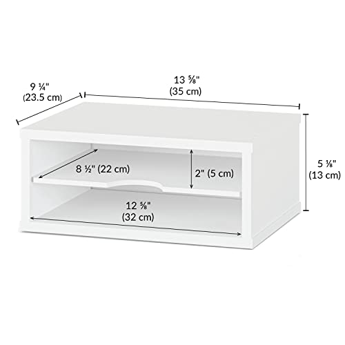 Ballucci File Organizer, 2-Tier Document Paper Sorter, Stackable Wood Desk Organizer Mail Holder, Monitor Stand with Storage Shelves, White - color: White, size: 2 Tier