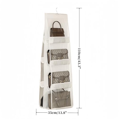 HAN SHENG 8 Pockets Clear Handbag & Purse Organizer Hanging Bag Storage - Space Saving Hanging Shelf for Closet, Wardrobe, Over Door (2 Pack, White) - color: White, size: 8 Pockets-2pcs