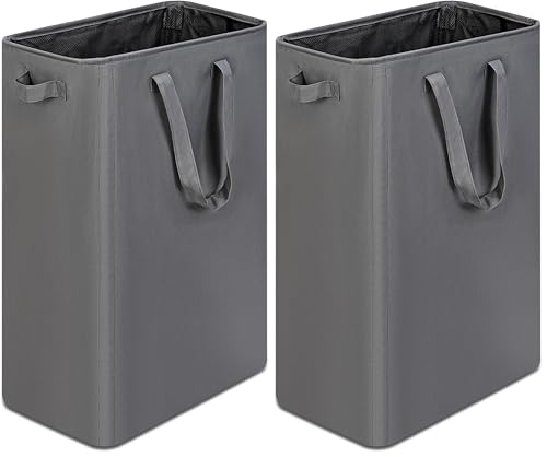 efluky Slim Laundry Basket, Narrow Laundry Hamper with Handles, Collapsible Dirty Clothes Hamper, Tall Laundry Bin for Laundry Room, Dorm and Bedroom, 19.8 Gallon (75L) Grey (Pack of 2) - color: Grey, size: 75L without Lid (Pack of 2)