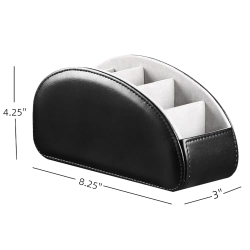 PU Leather Remote Control Holder with 5 Compartments - Storage Tray & Desktop Organizer for TV Remotes,Glasses,Pens,Accessories - Space-Saving Design for Bedside Table & Office Desk (Black) - color: Black