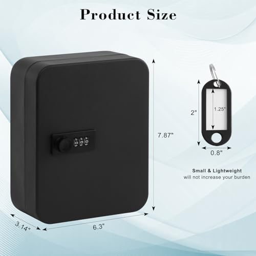 KYODOLED 20 Key Storage Lock Box with Code, Key Cabinet Organizer Wall Mount with Combination Lock, Hooks & Labels for Home, Office & Rental Properties, 7.87 x 6.3 x 3.14 in, Black - color: Black With Combination Lock