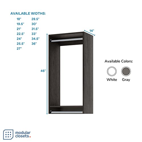 Modular Closets Vista Collection Double Hanging Wood Closet Organizer Unit (Grey, 21" Wide) - color: Grey, size: 21" Wide