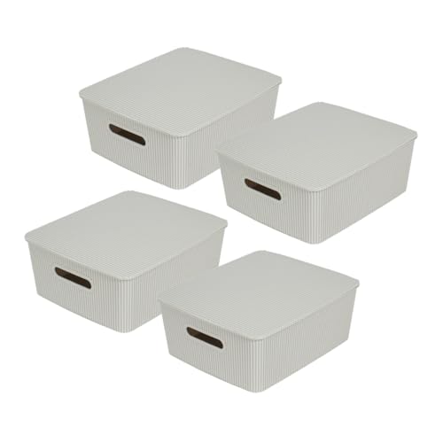 Glad Storage Baskets with Lids - Set of 4 Stackable Plastic Boxes with Handles - Decorative Shelf Organizer Bins for Bathroom and Closet, Grey, 3.1 Gallons - color: Grey, size: 3.1 Gallon