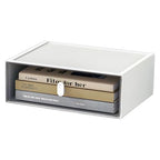 Desktop Storage Drawers, Plastic Desk Organizer with 1 Large Drawer, Modular Stackable Toolbox Units for Office Stationary, Makeup Container, Bathroom Countertop (1 Tall Layer, White & Clear) - color: 1 Tall Layer & 1 Drawer, White & Clear
