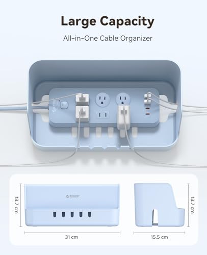 ORICO Cable Management Box with Phone Stand Lid, Large Cord Organizer Case for Hiding Power Strips & Surge Protectors, Heat Dissipation Desktop Wire Hider for Home, Office, School - PB02 - color: Blue