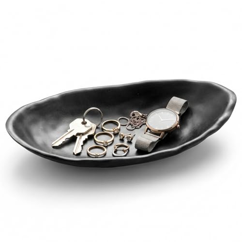 Black Decorative Bowl for Keys - Key Tray for Entryway Table Modern Oval Catchall Organizer Jewelry Coin Essentials