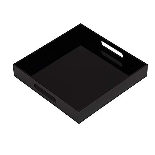 Glossy Black Sturdy Acrylic Serving Tray with Handles - 12x12 Inch Multipurpose Tray for Coffee, Appetizers, Breakfast, and More - color: Glossy Black, size: 12" x 12" x 2"