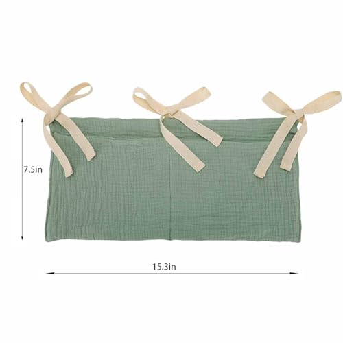 Cotton Baby Bedside Hanging Storage Bag,2 Pockets Organizer for Baby Cribs and Toys (Green) - color: Green