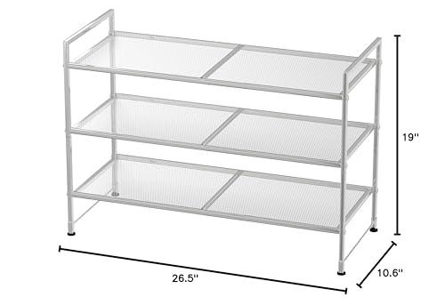 Simple Houseware 3-Tier Stackable Mesh Shoe Rack, Silver - color: Silver, style: Mesh Panel