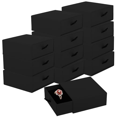 Coobbar Luxury Velvet-Lined Jewelry Gift Box 12-Pack, Compact Drawer Style Organizer for Earrings & Rings, Elegant Bracelet Display Box, Small Jewelry Storage Box, 3.5x3.5x1.26 Inches (Black) - color: Black