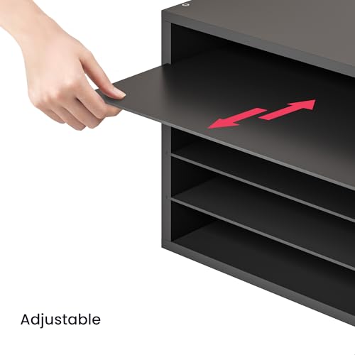 Ballucci 5 Tier Paper Organizer Letter Tray, Wood Desk File Organizer with Adjustable Shelves, Home Office School Letter/A4 Mail Sorter Magazine Holder - Black - color: Black, size: 5 Tier Standard