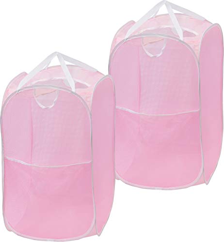 Simple Houseware Mesh Pop-Up Laundry Hamper Basket With Side Pocket, Pink - 2 Pack - color: Pink, size: 2 Pack