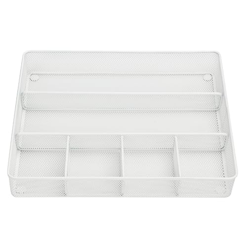 Annova Desk Top Organizer Tray for Office Organization - Metal Mesh - Storage Tray with Dividers for Pens, Desktop Accessories, Bathroom, Kitchen, Makeup and Office Supplies (Large, White) - color: White, size: Large
