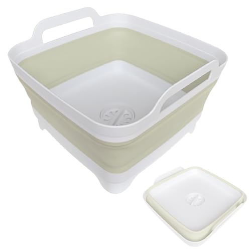 GIMWA Collapsible Wash Basin for Baby Bottles - 2.4 Gallons Portable Wash Bin for RV Camping Sink, Space-Saving Dish Tub (Green) - color: Green