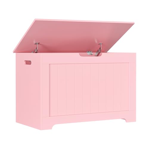 JungleA 30'' Box Storage Chest Trunk, Wooden Storage Bench Organizer Box Shoe Blanket Chest, w/2 Safety Hinges, for Living Room, Bedroom, Entryway, Pink - color: Pink, size: 30''