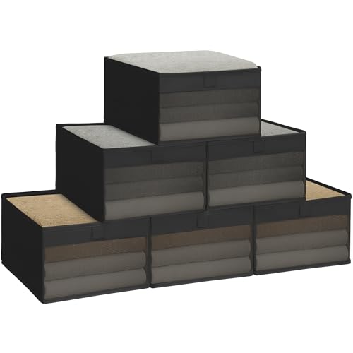 STORAGE MANIAC 6 Pack Storage Bins with Clear Window, Storage Boxes for Shelves, Sturdy Foldable Closet Organization Fabric Shelf Basket for Toy, Towel, Book, Jeans, Offices, Dorm, Wardrobe, Black - color: Black, size: 6 Pack