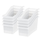 IRIS USA Plastic Book Bin Magazine Holder, 8-Pack, Vertical Standing Connecting Container Box for Office Dorm Study Homework Binder Notebook File Craft Stationery Supplies Organizer Caddy, Clear - style: Clear L - 8 Pack