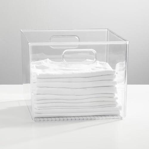 mDesign Large Plastic Storage Organizer Container Bin, Closet Organization for Hallway, Bedroom, Linen, Coat, and Entryway - Holds Clothing, Blankets, and Accessories, Ligne Collection, Clear - size: 12 x 10 x 8 (Pack of 1)
