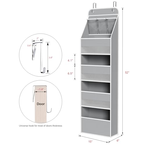 Univivi 5-Shelf Space Saving Door Storage Over Door Hanging Organizer with 4 Large Capacity Roomy Pockets Closet Cabinet Wall Mount Hanging Easy Install Storage Organizers for Baby Nursery (Grey) - color: Grey, size: 5 LAYER