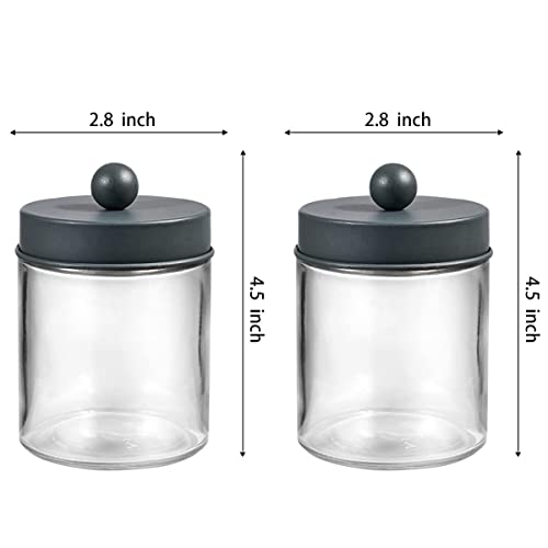 Amolliar 4 Pack Apothecary Jars Bathroom Vanity Storage Organizer Set -Countertop Canister with Stainless Steel Lids &Cute Stickers - Qtip Dispenser Holder for Qtips,Cotton Swabs,Makeup Sponges (Grey) - color: Grey