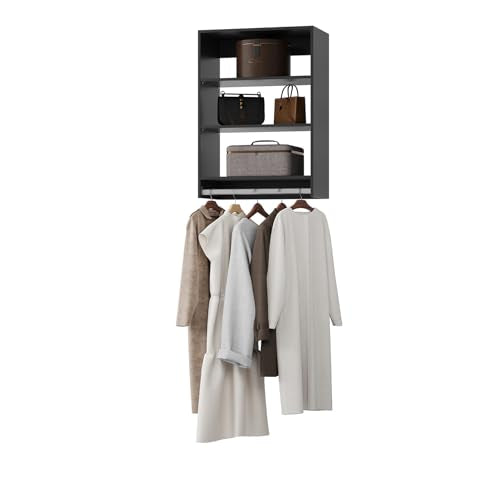 Medium Double Hanging Closet Unit, Modular Closet System, Wood Closet System Organizer with Storage for Walk in Closets, Clothing Rack Closet for Hanging Clothes, Bedroom, Black, 19.5" W - color: Black, size: 19.5" Wide, style: Medium Double Hanging